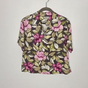 100% Silk Tropical Floral Short-Sleeve Shirt